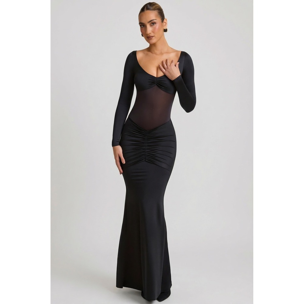 Oh Polly Alila‎ Bow-Detail Ruched Maxi DressNWT Size US 4 Black - Picture 5 of 9